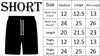 Size chart for shorts with measurements in inches.