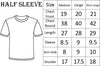 Half-sleeve shirt size chart with measurements in inches