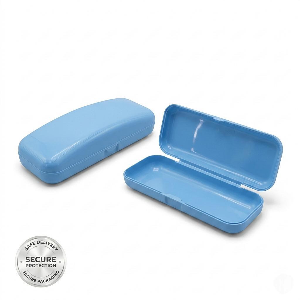 Blue rectangular case with a lid on a white background