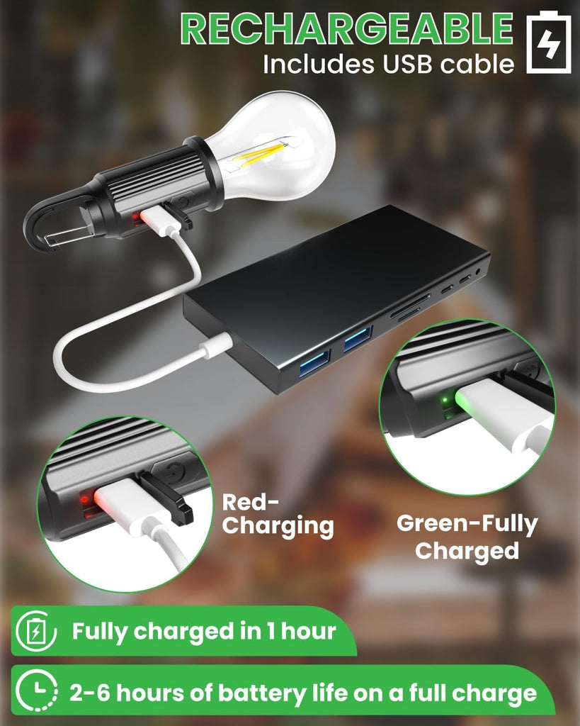 Rechargeable Emergency LED Bulb with Carabiner Hanging Hook