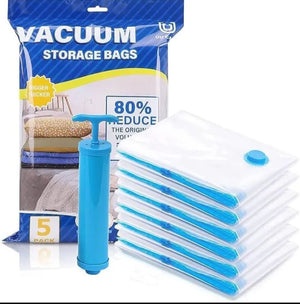 Vacuum Storage Bags Set of 5 with Hand Pump for Clothes and Bedding