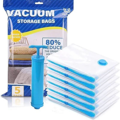 Vacuum Storage Bags Set of 5 with Hand Pump for Clothes and Bedding