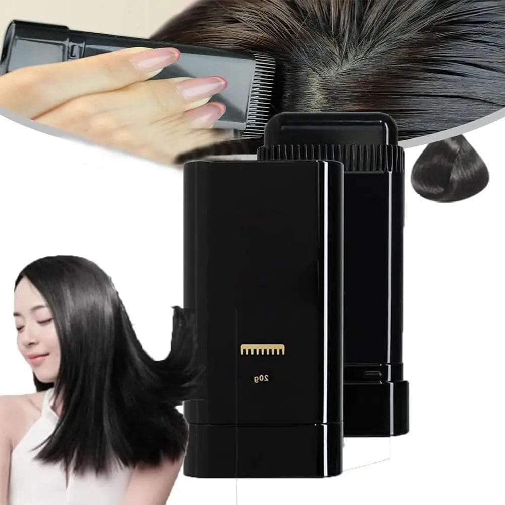 Hair straightening tool with a woman using it and another with styled hair on a white background